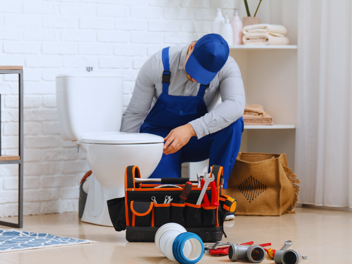 Plumbing installing toilet 